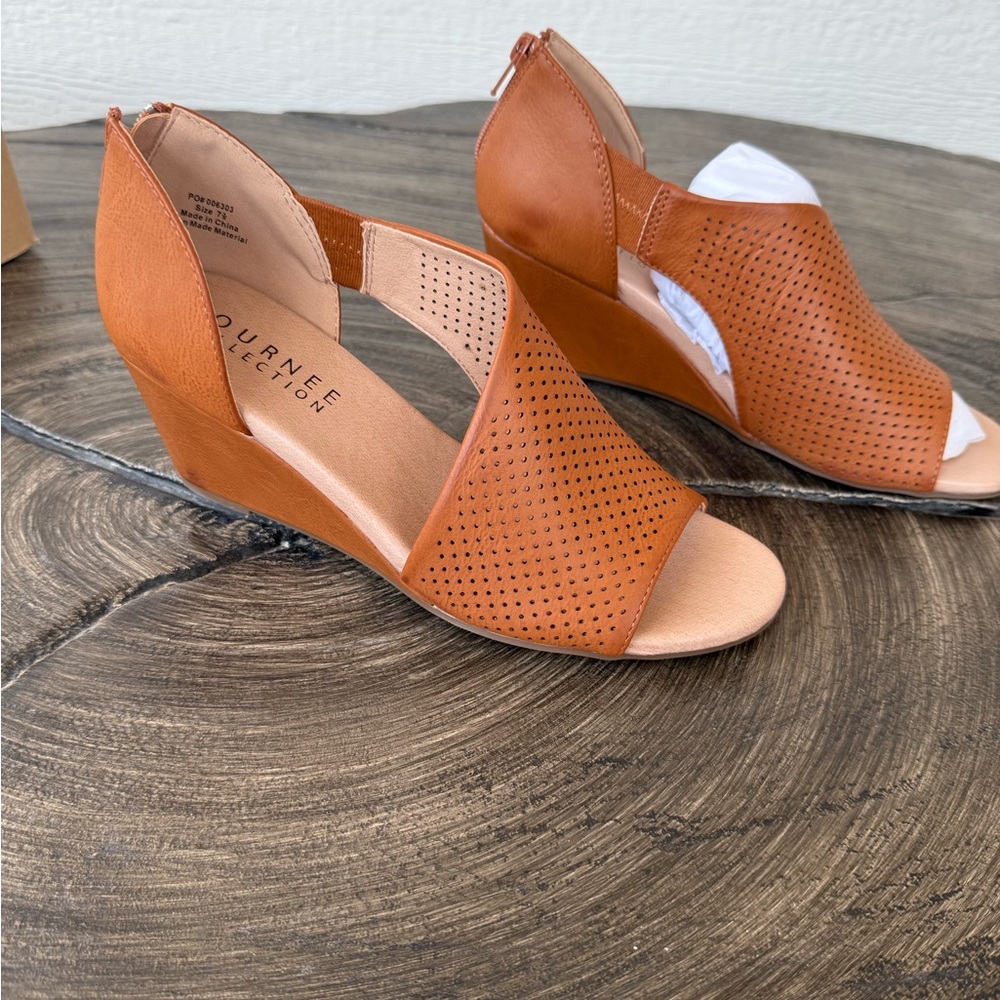 Journee Collection Women's Brown Perforated Wedges Size 7.5